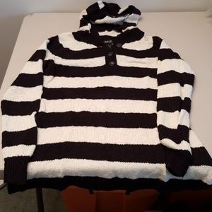 Black and white stripe hooded sweater